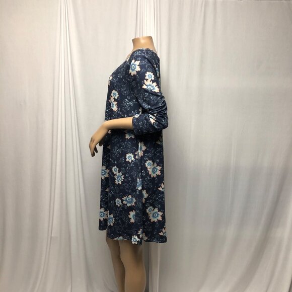 Mudd Dress Womens Size Large Navy Floral Deep Cut Double V-Neck Ladder Soft NEW - Picture 3 of 8